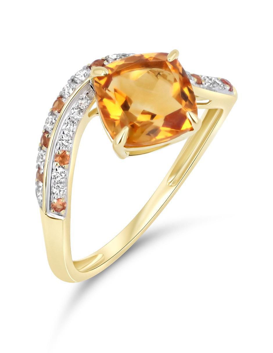 Anillo 14 k de oro amarillo citrina y diamante brillante