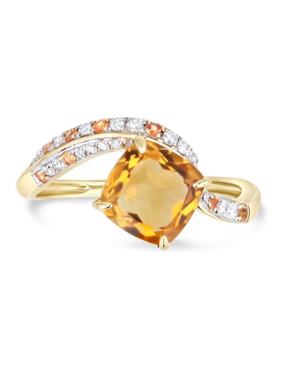 Anillo 14 k de oro amarillo citrina y diamante brillante