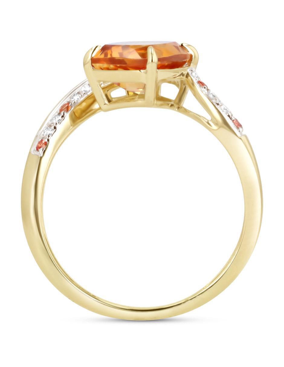 Anillo 14 k de oro amarillo citrina y diamante brillante