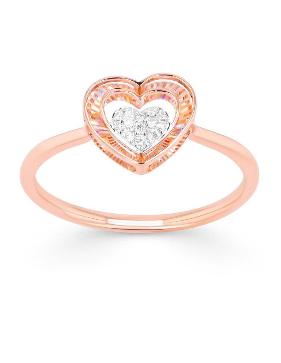 Anillo de corazón 14 k de oro rosa diamante brillante