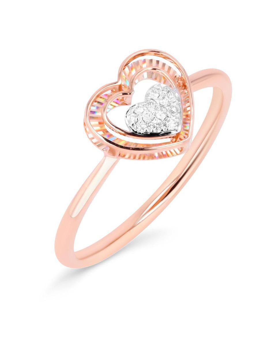 Anillo de corazón 14 k de oro rosa diamante brillante 5
