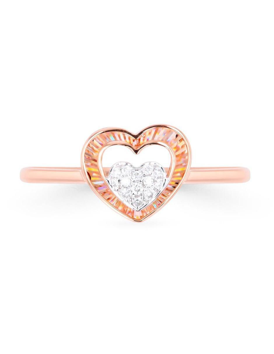 Anillo de corazón 14 k de oro rosa diamante brillante 4