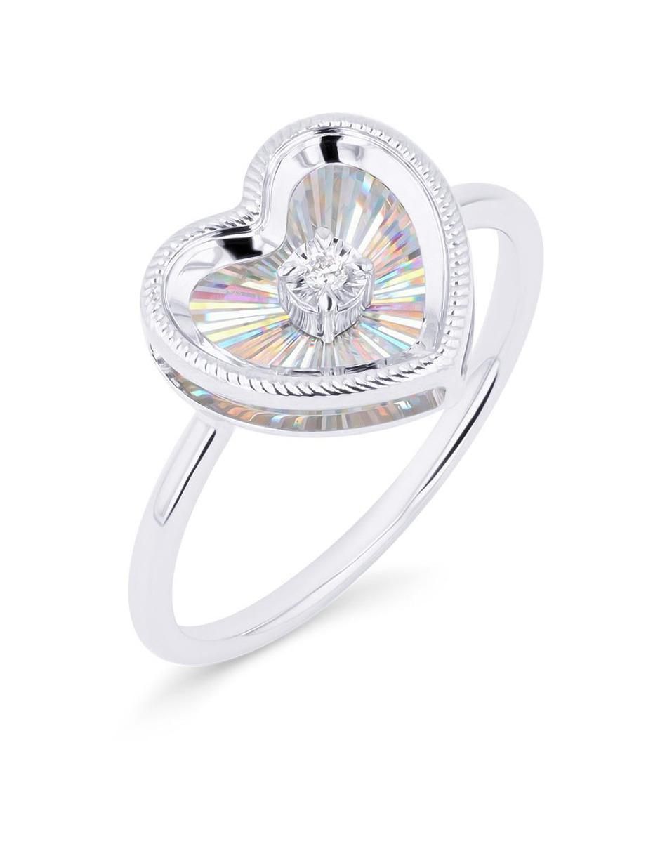 Anillo de corazón 14 k de oro blanco diamante brillante 5