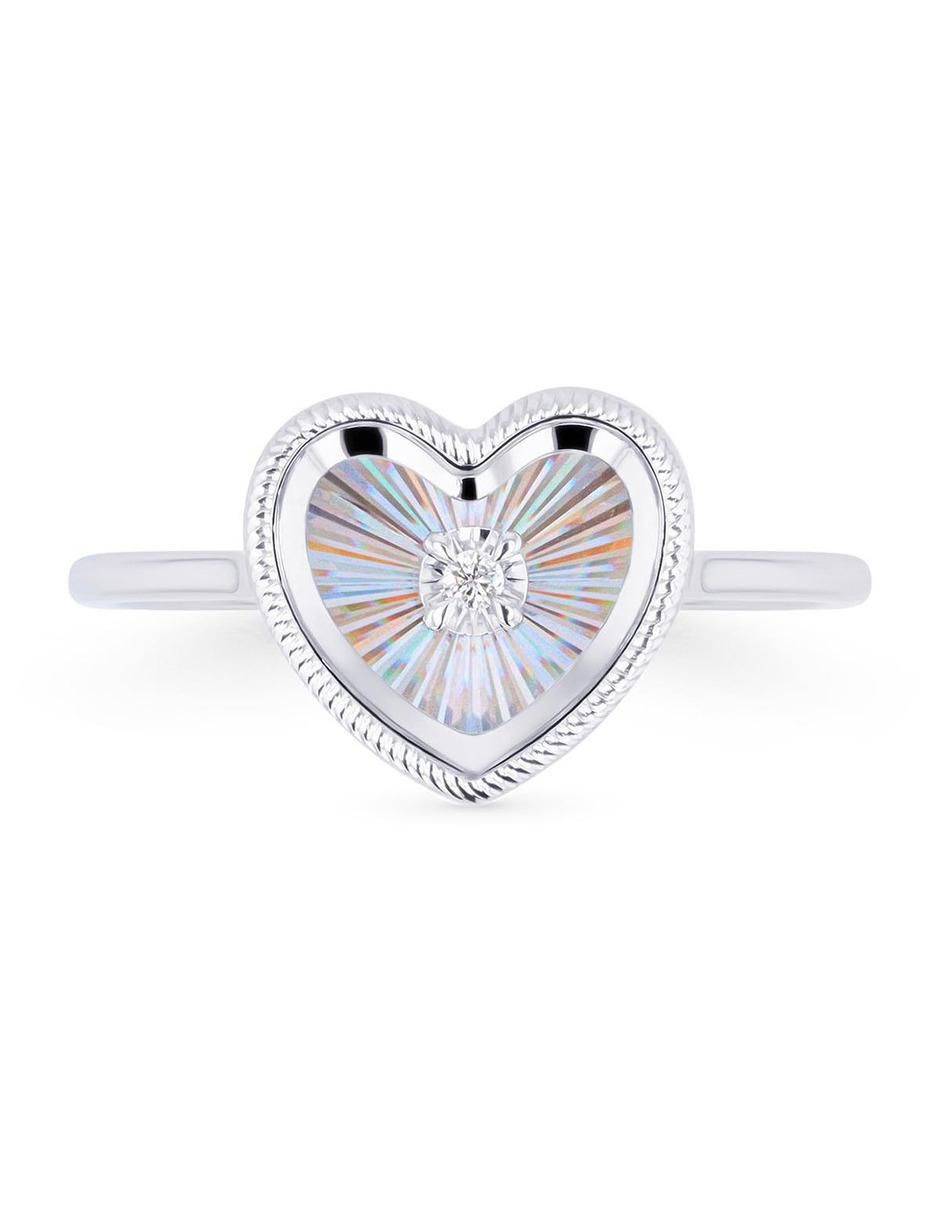Anillo de corazón 14 k de oro blanco diamante brillante 4
