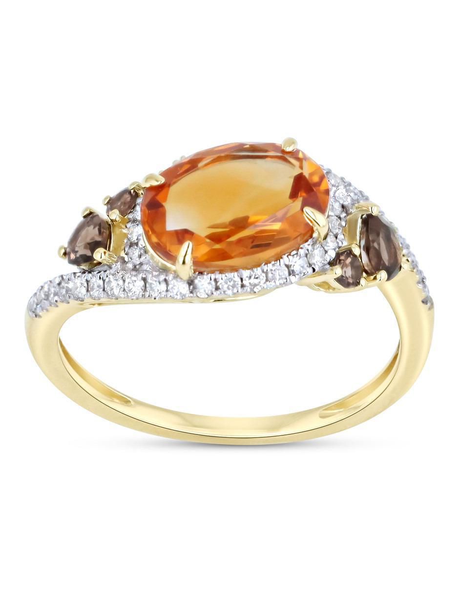 Anillo 14 k de oro amarillo citrina y diamante brillante