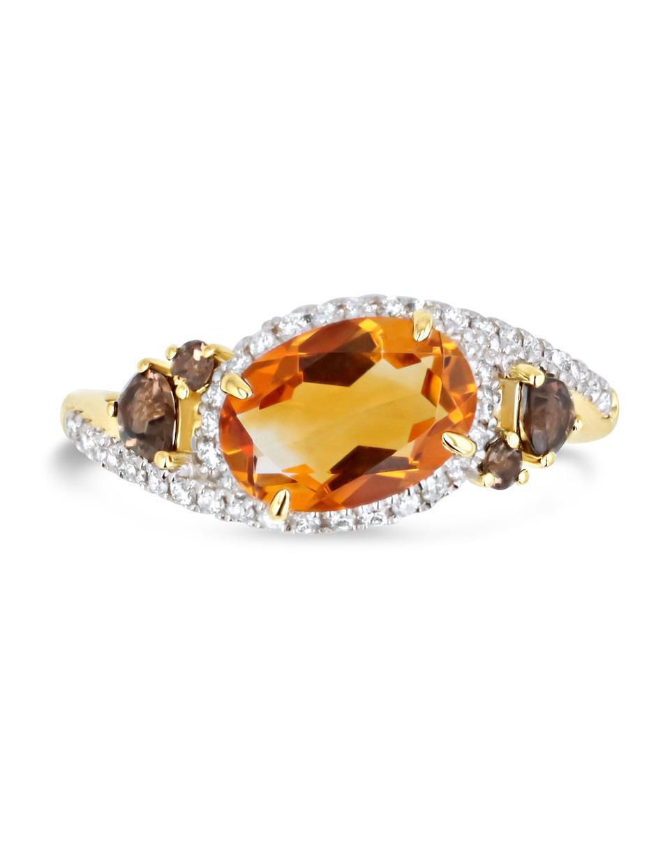 Anillo 14 k de oro amarillo citrina y diamante brillante