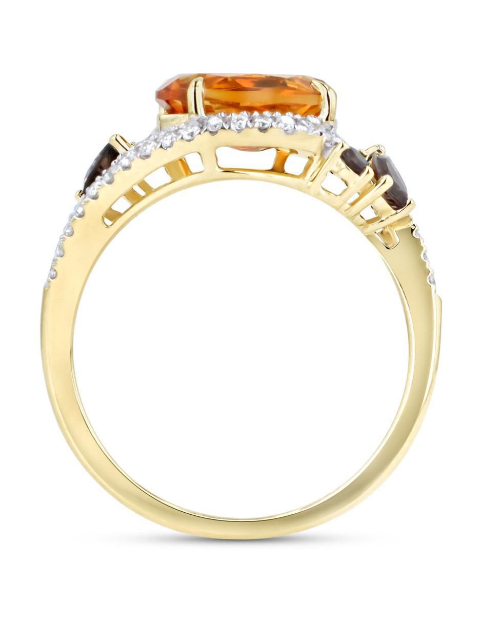 Anillo 14 k de oro amarillo citrina y diamante brillante