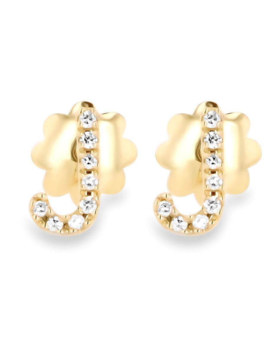Broqueles de letra j de oro amarillo 14 K con acabado brillante diamante Broqueles de letra j de oro amarillo 14 K con acabado brillante diamante