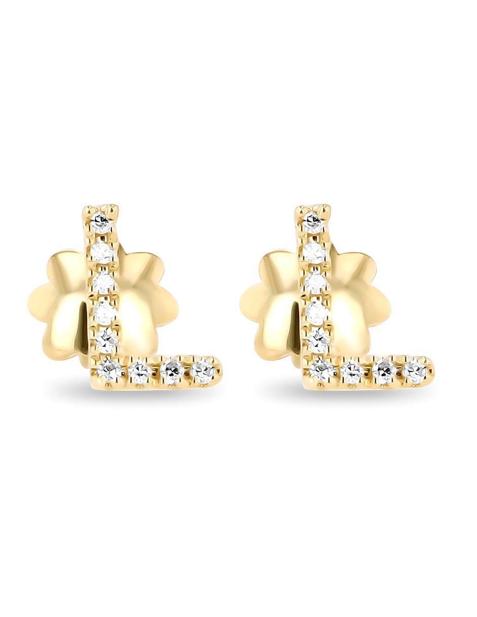 Broqueles de letra L de oro amarillo 14 K con acabado brillante diamante Broqueles de letra L de oro amarillo 14 K con acabado brillante diamante