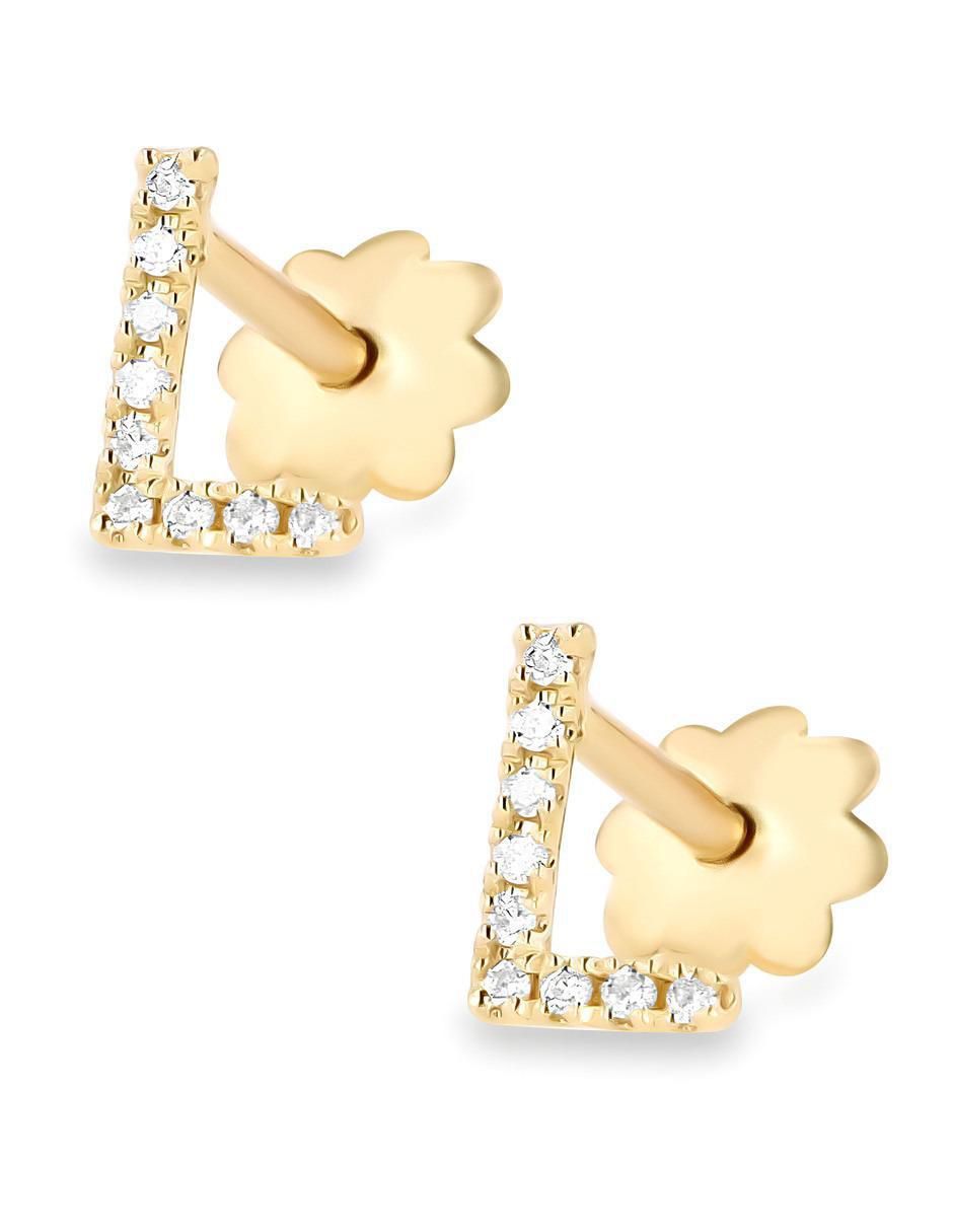 Broqueles de letra L de oro amarillo 14 K con acabado brillante diamante 4