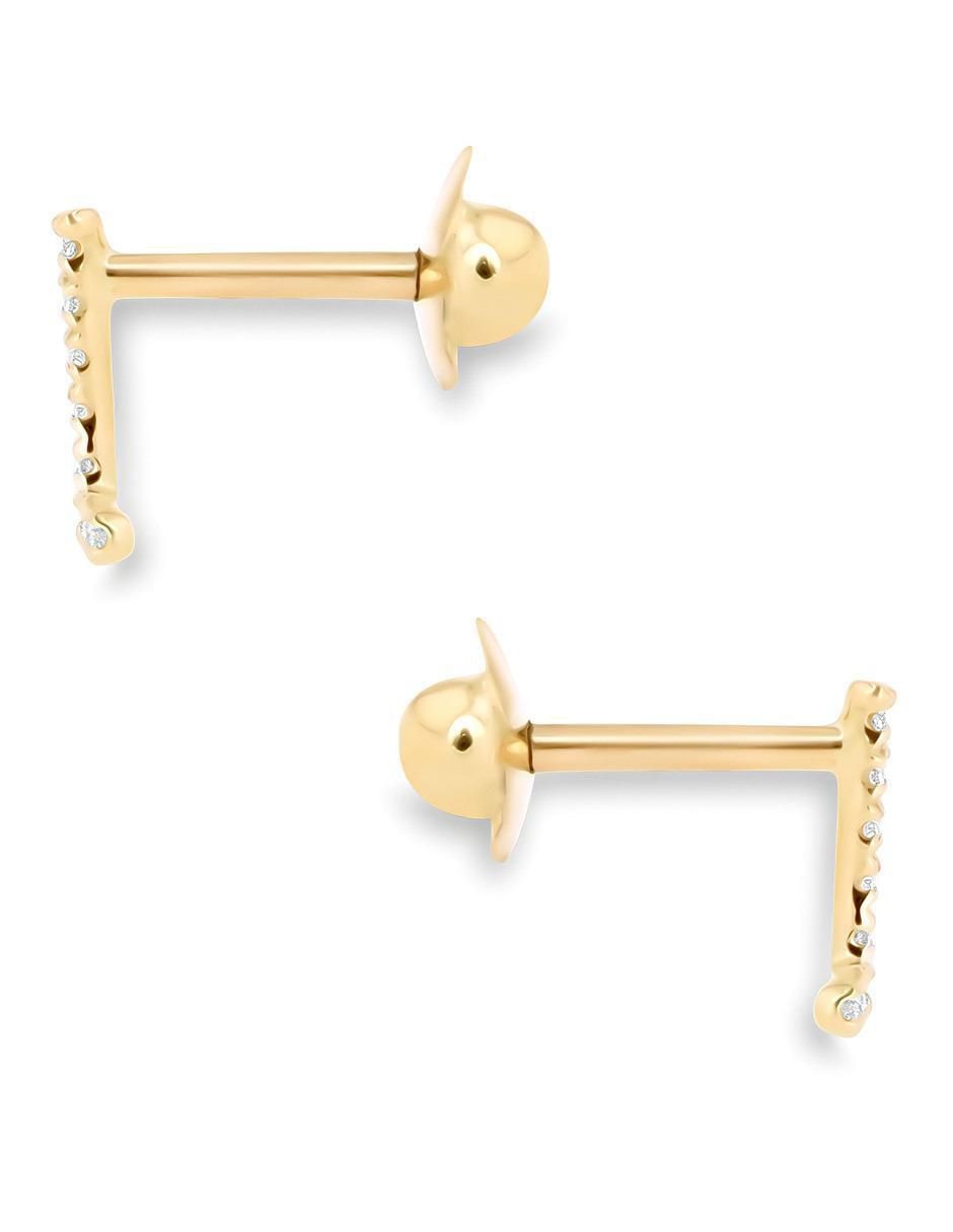Broqueles de letra L de oro amarillo 14 K con acabado brillante diamante 3