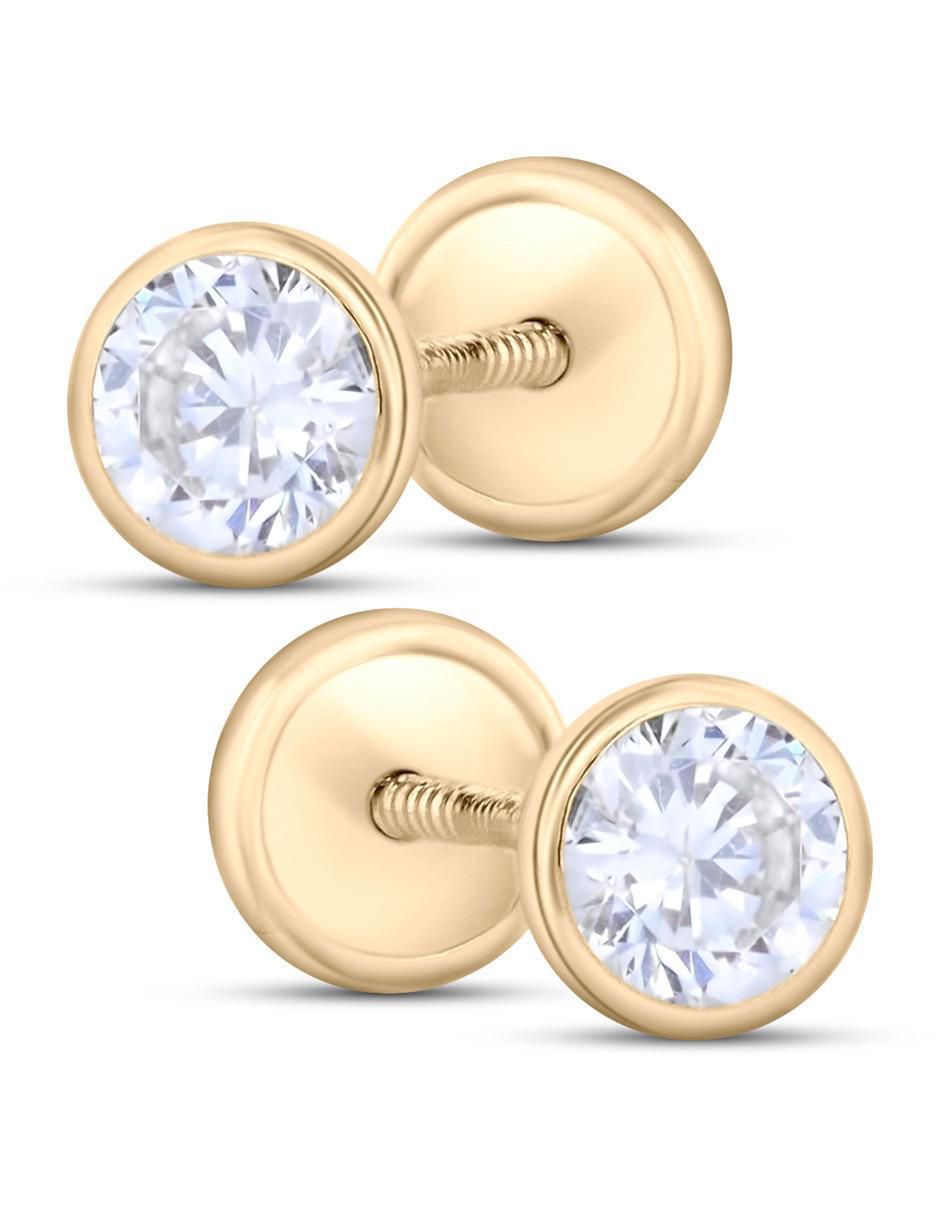 Broqueles de oro amarillo 14 k con acabado brillante zirconia 2