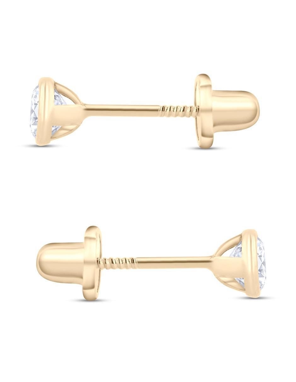 Broqueles de oro amarillo 14 k con acabado brillante zirconia 3