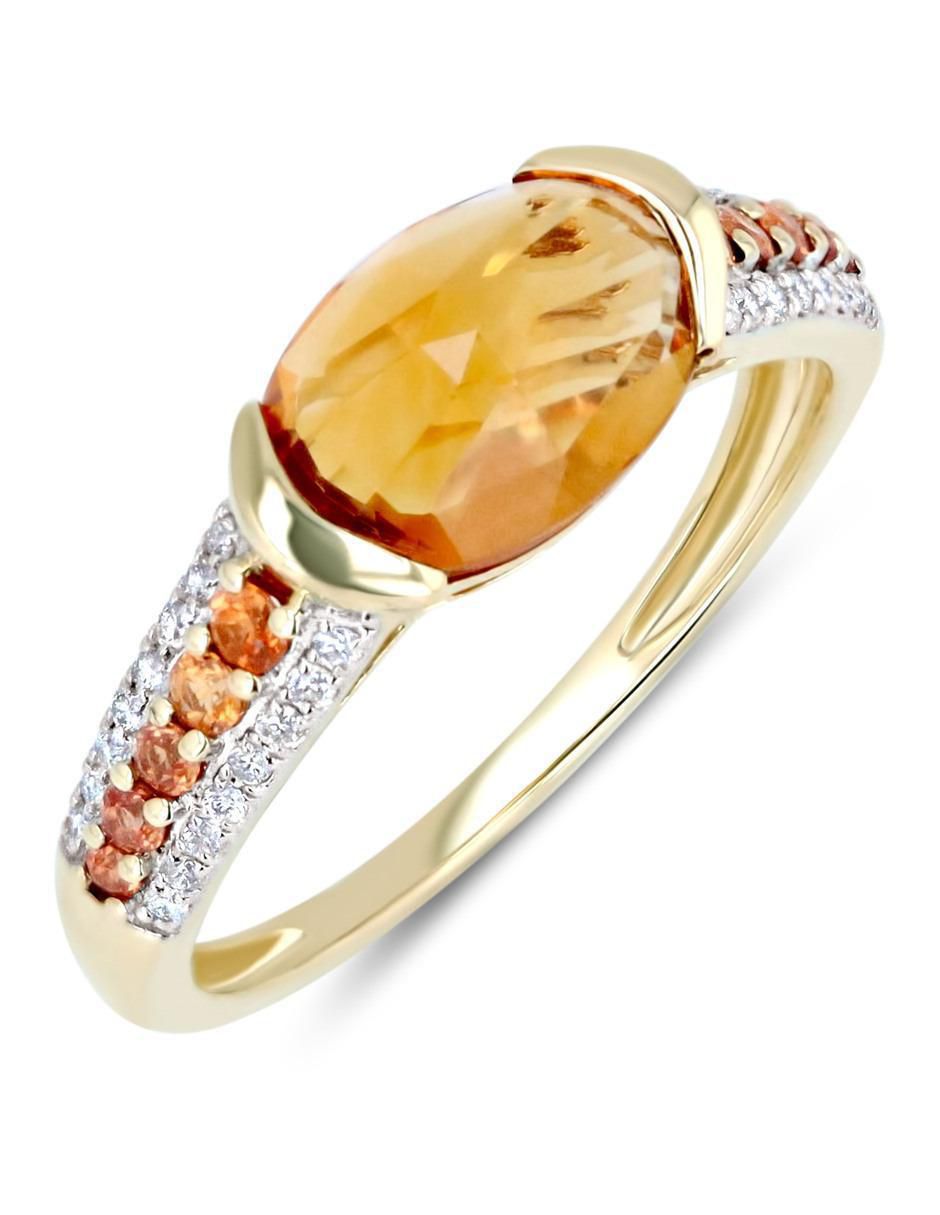 Anillo 14 k de oro amarillo citrina y diamante brillante 5