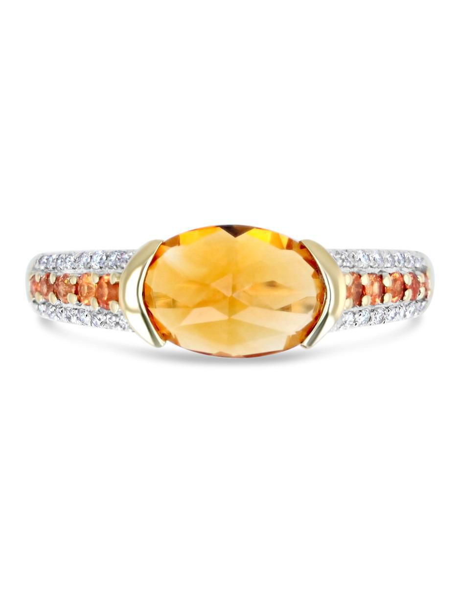 Anillo 14 k de oro amarillo citrina y diamante brillante 4