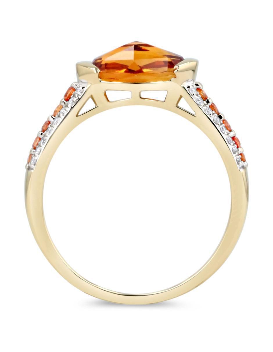 Anillo 14 k de oro amarillo citrina y diamante brillante 3