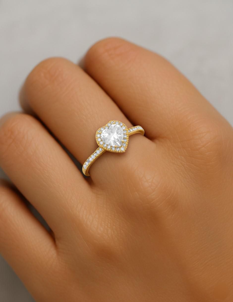 Anillo de corazón 10 k de oro zirconia brillante 2