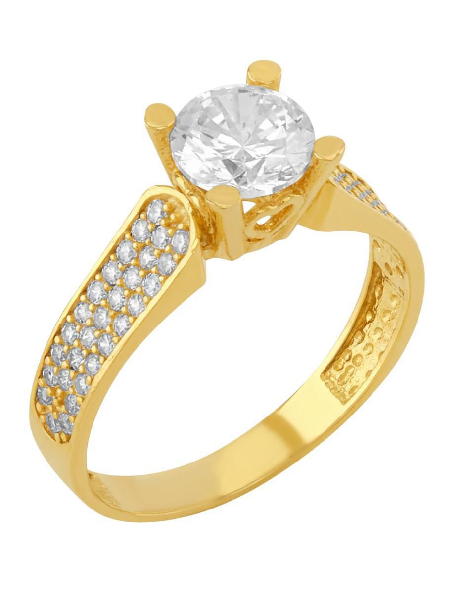 Anillo circular 10 k de oro zirconia brillante