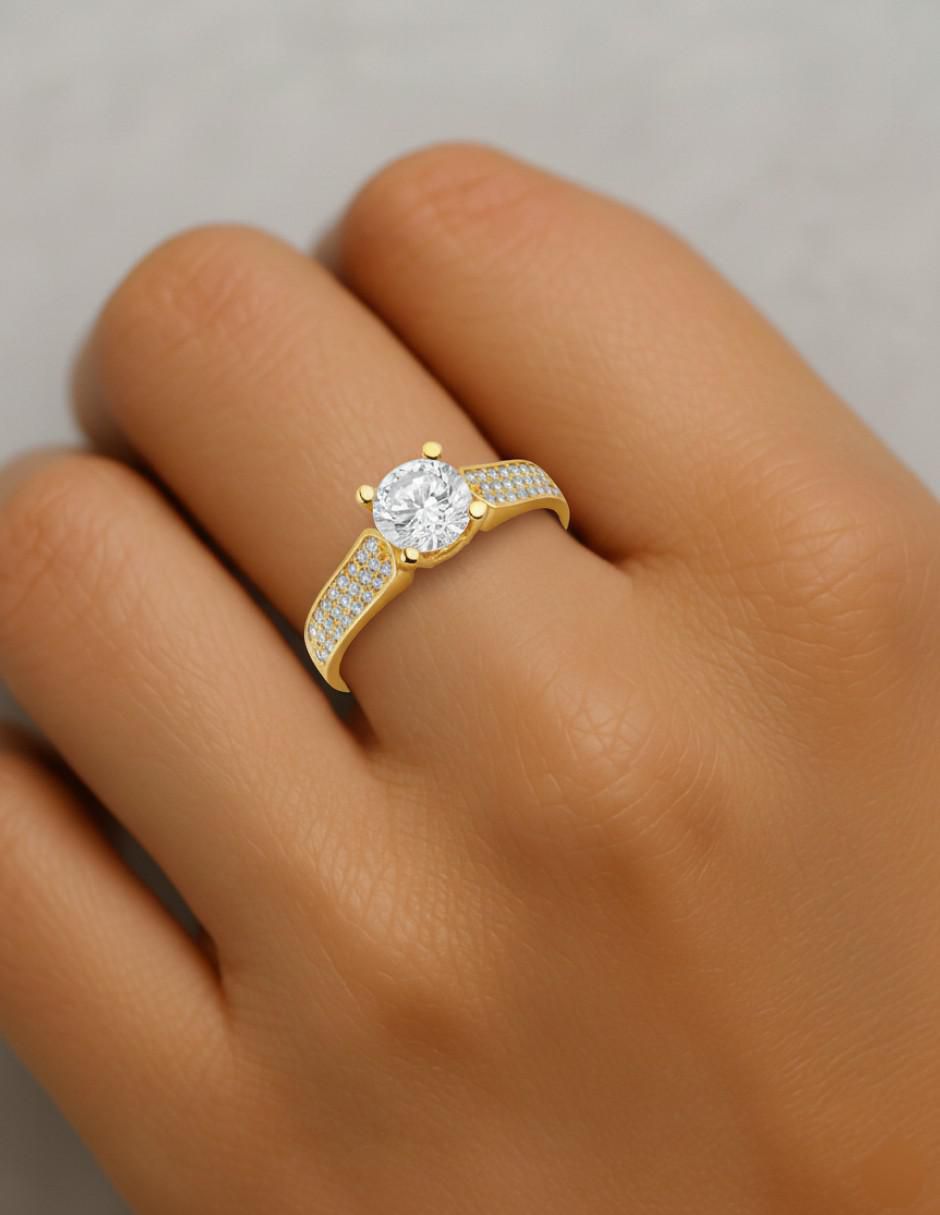 Anillo circular 10 k de oro zirconia brillante 4