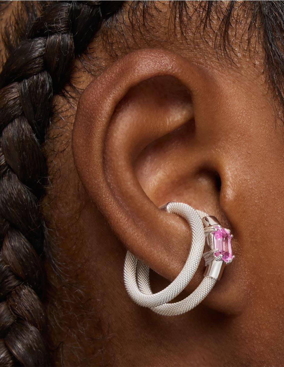 Aretes Mesh Lgg de plata P 925 con acabado brillante zafiro rosa 5