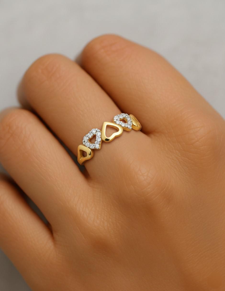 Anillo de corazón 10 k de oro zirconia brillante
