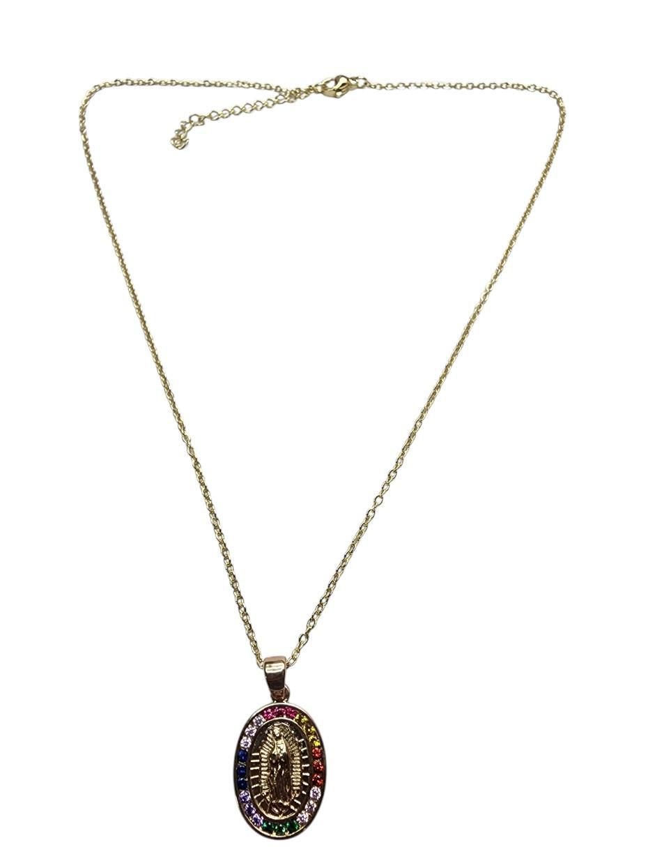 Collar con dije Virgen de Guadalupe de ovalado de oro laminado 14 K 4