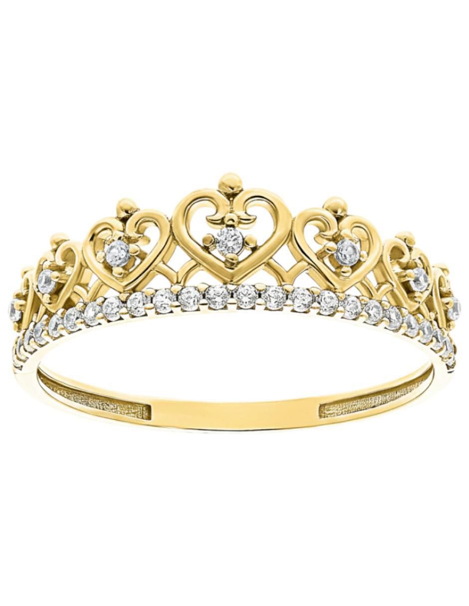 Anillo de corona 10 k de oro zirconia brillante