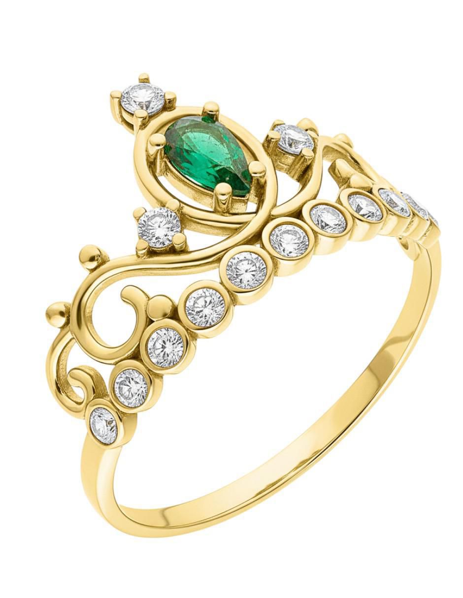 Anillo de corona 10 k de oro zirconia brillante