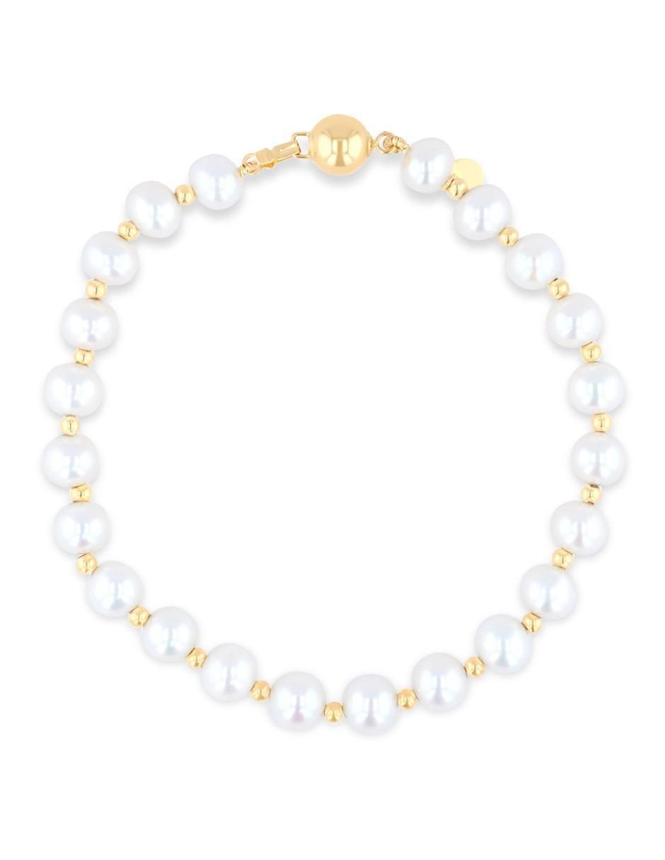 Pulsera de oro amarillo con perla 14 K acabado brillante 1