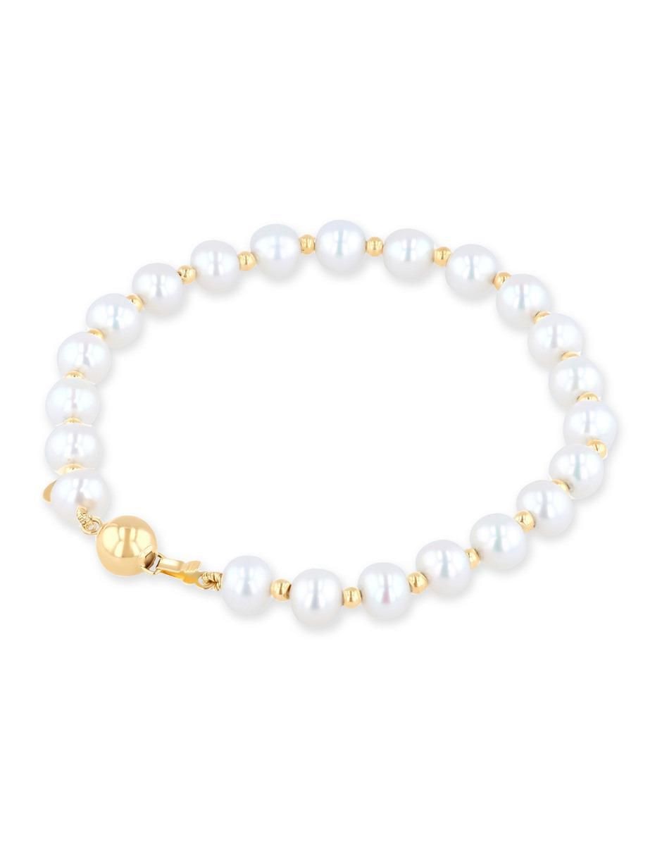 Pulsera de oro amarillo con perla 14 K acabado brillante 3