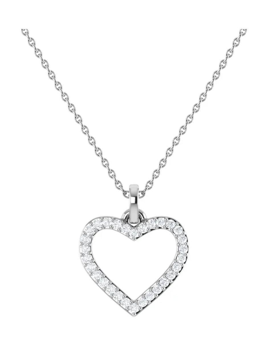 Collar con dije de corazón de oro blanco 14 K