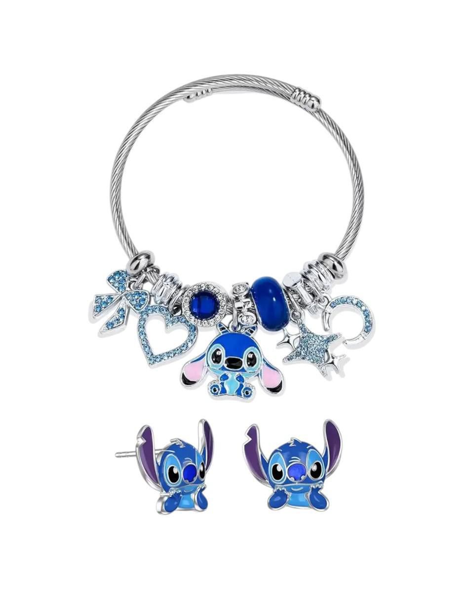 Aretes y pulsera de figura Stitch