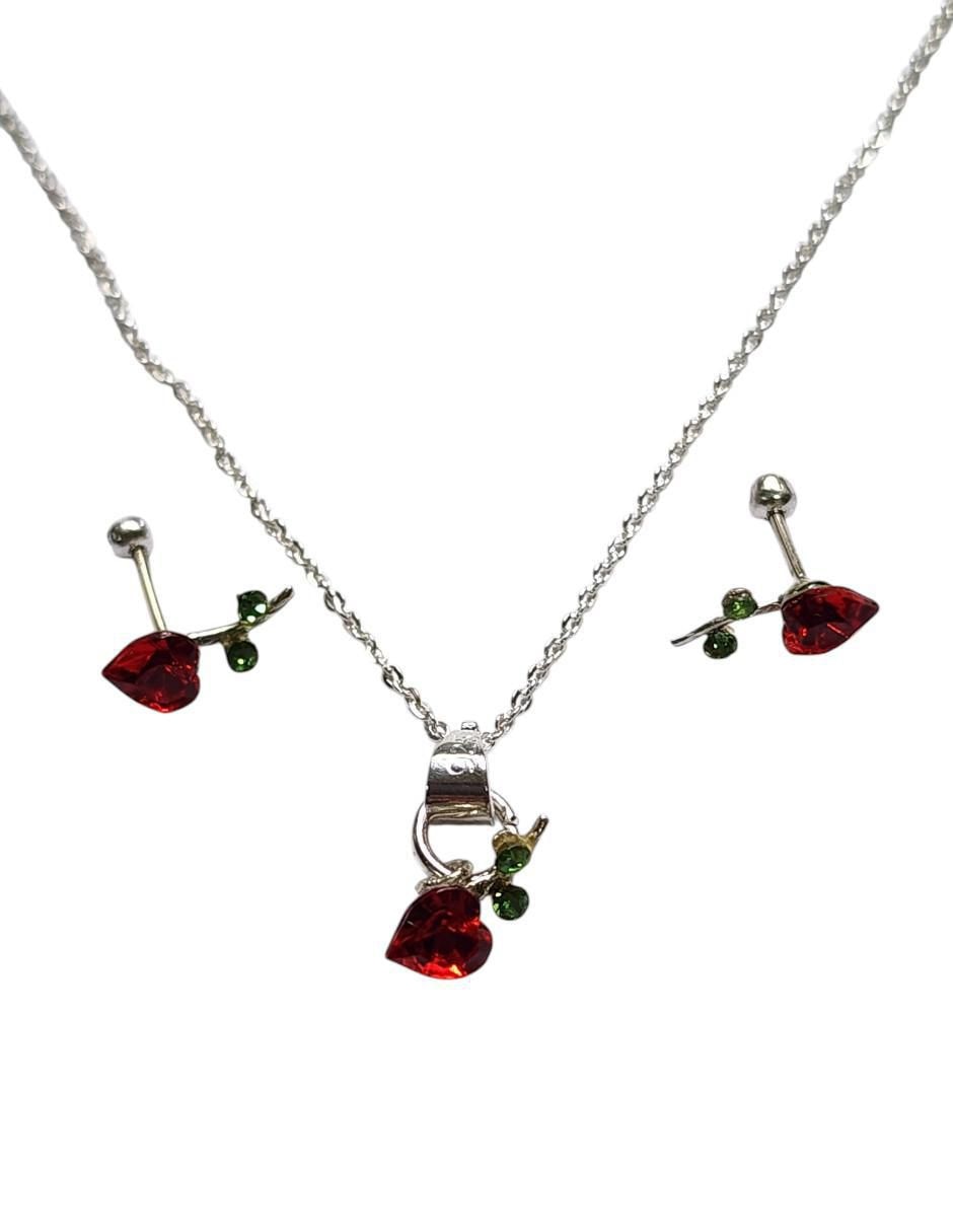Aretes y collar "de (si aplica)" corazón limerence by claudia herrera cerezas no aplica "de" plata p 925 zirconia