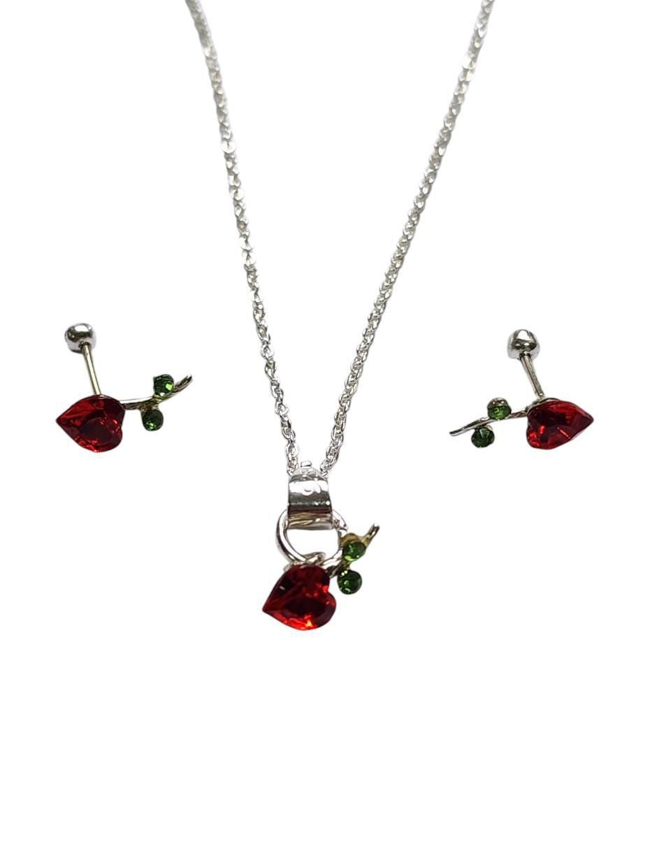 Aretes y collar "de (si aplica)" corazón limerence by claudia herrera cerezas no aplica "de" plata p 925 zirconia