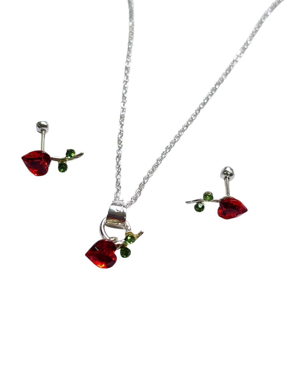 Aretes y collar "de (si aplica)" corazón limerence by claudia herrera cerezas no aplica "de" plata p 925 zirconia