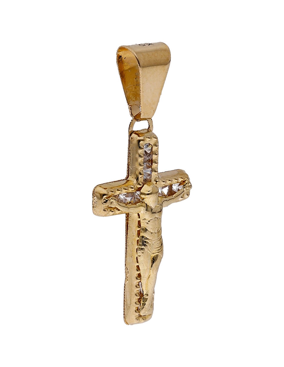 Dije de cruz de oro 14 k zirconia