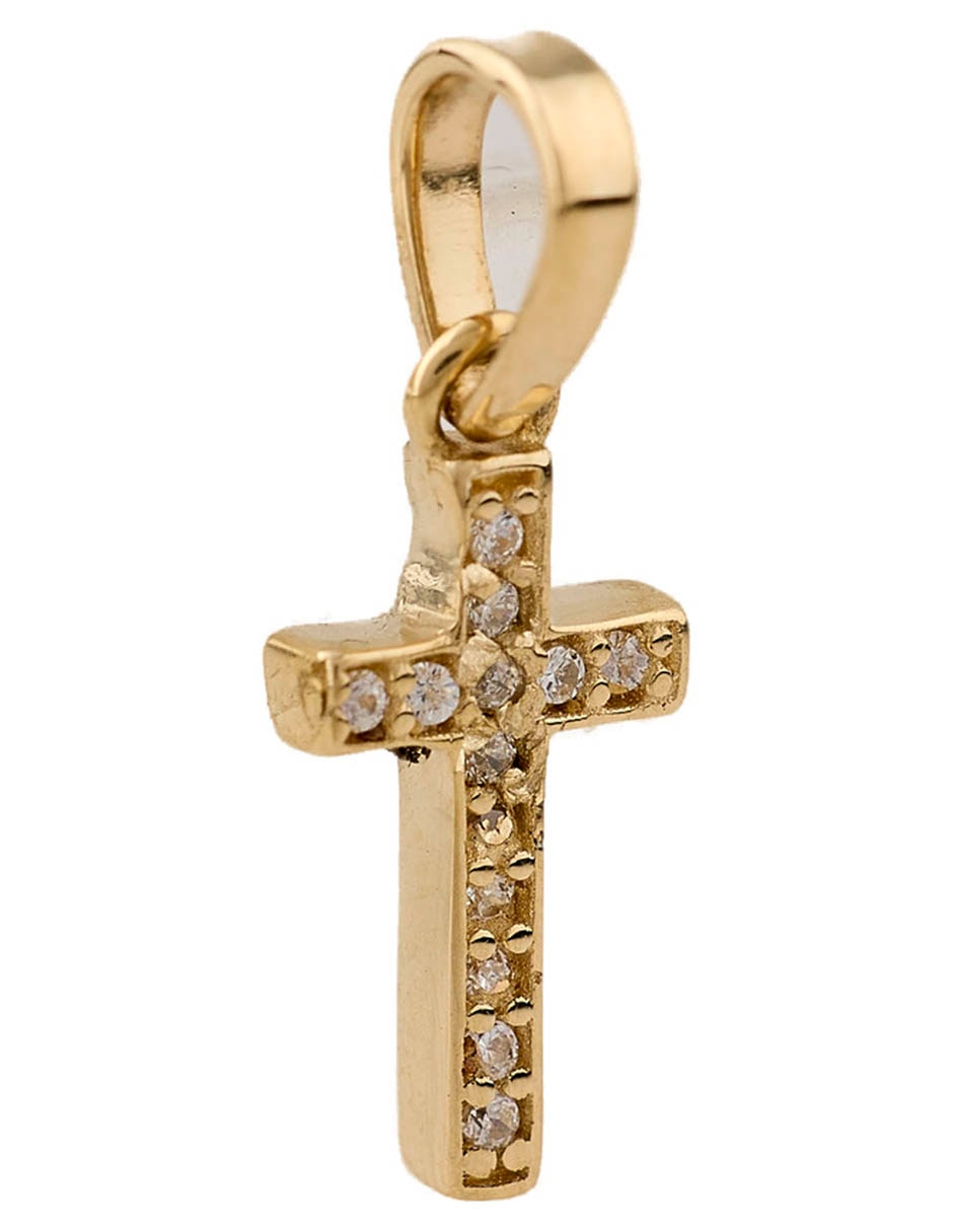 Dije de cruz de oro amarillo 14 k zirconia 2