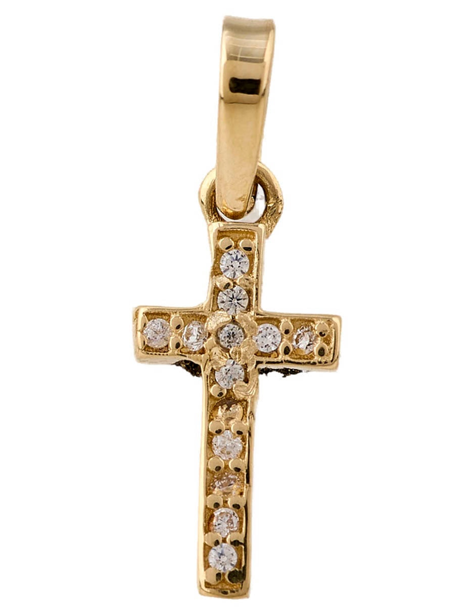 Dije de cruz de oro amarillo 14 k zirconia