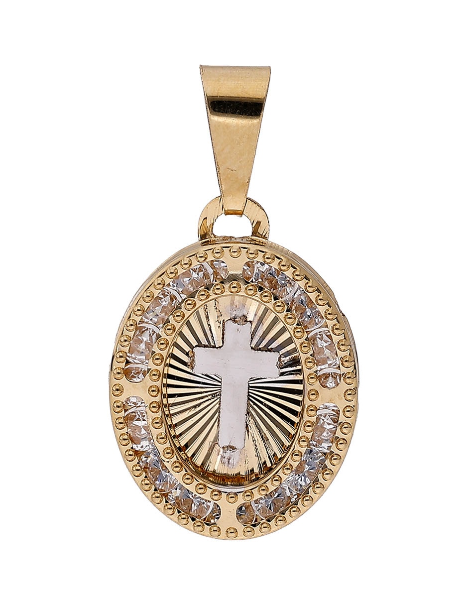 Medalla ovalada Fonelli de oro 14 k zirconia