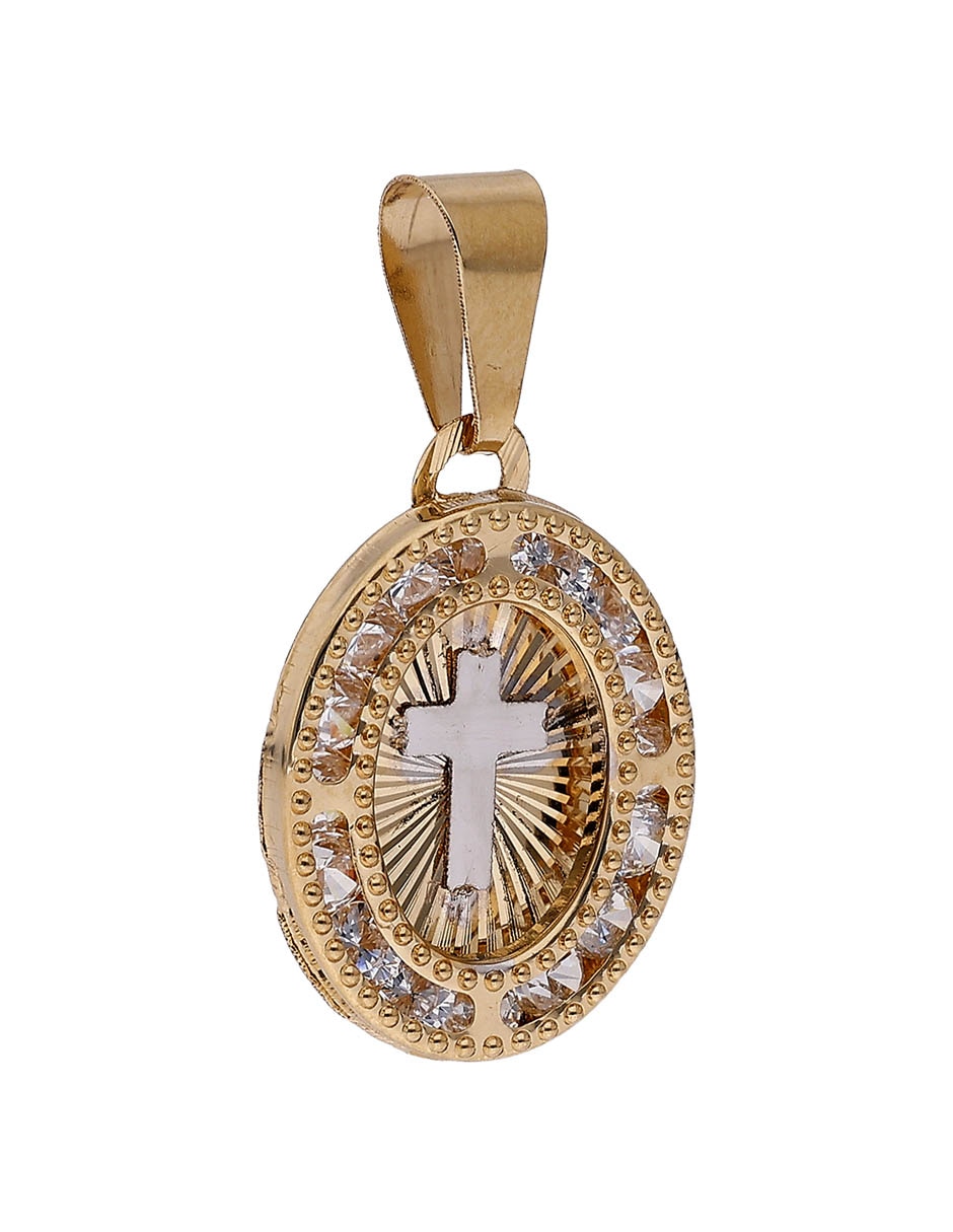Medalla ovalada de oro 14 k zirconia