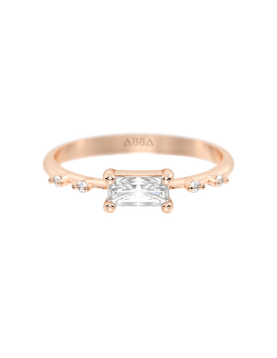 Anillo rectangular 14 k de oro zirconia brillante