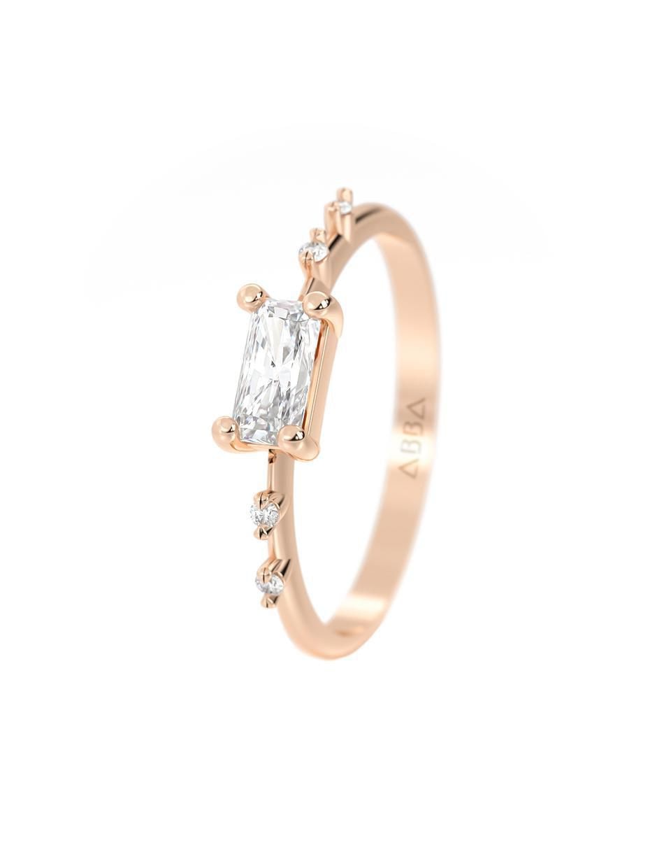 Anillo rectangular 14 k de oro zirconia brillante 2
