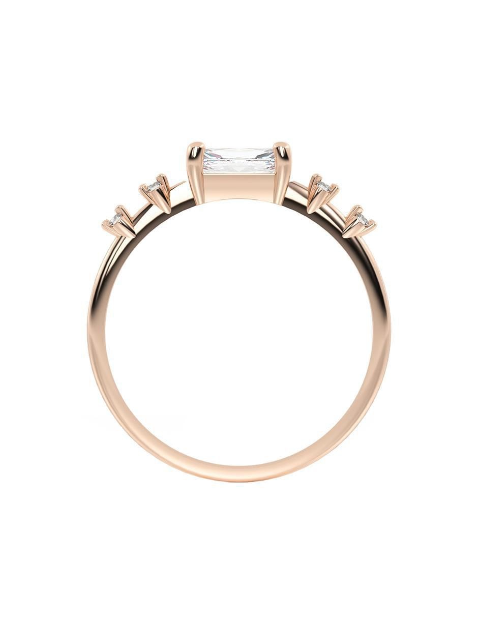 Anillo rectangular 14 k de oro zirconia brillante 3