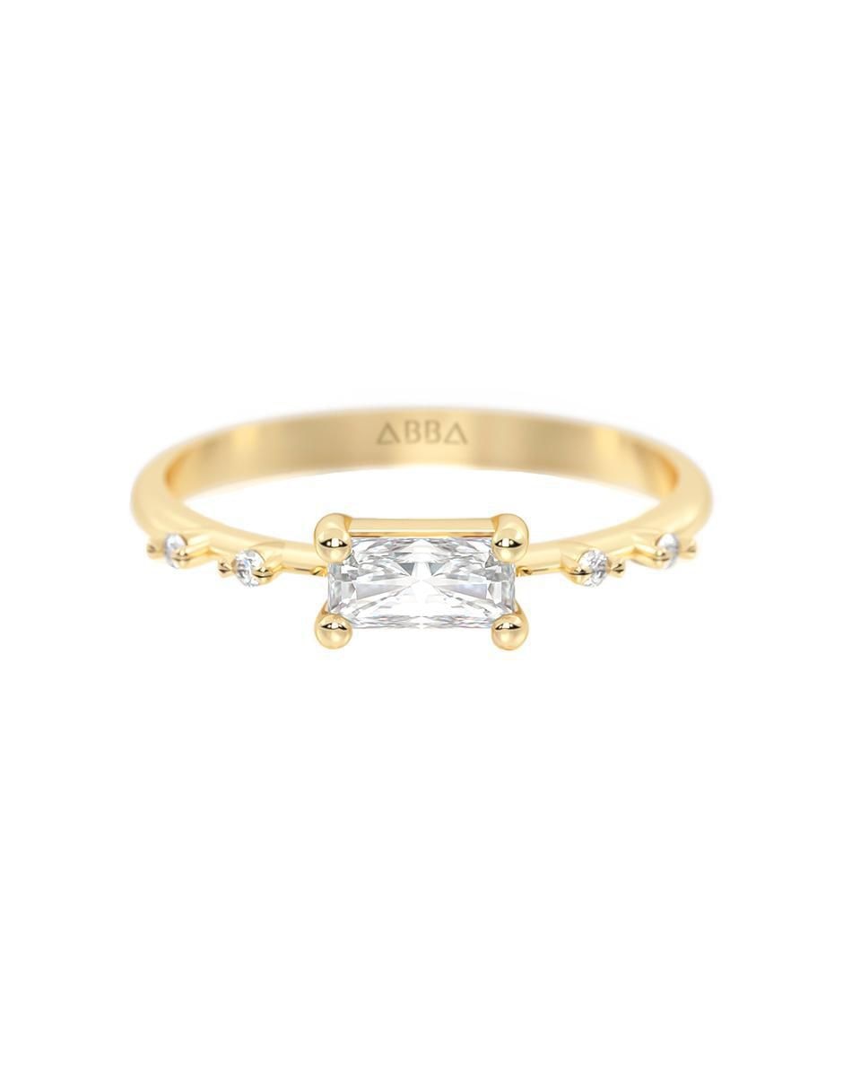 Anillo rectangular 14 k de oro zirconia brillante Anillo rectangular 14 k de oro zirconia brillante