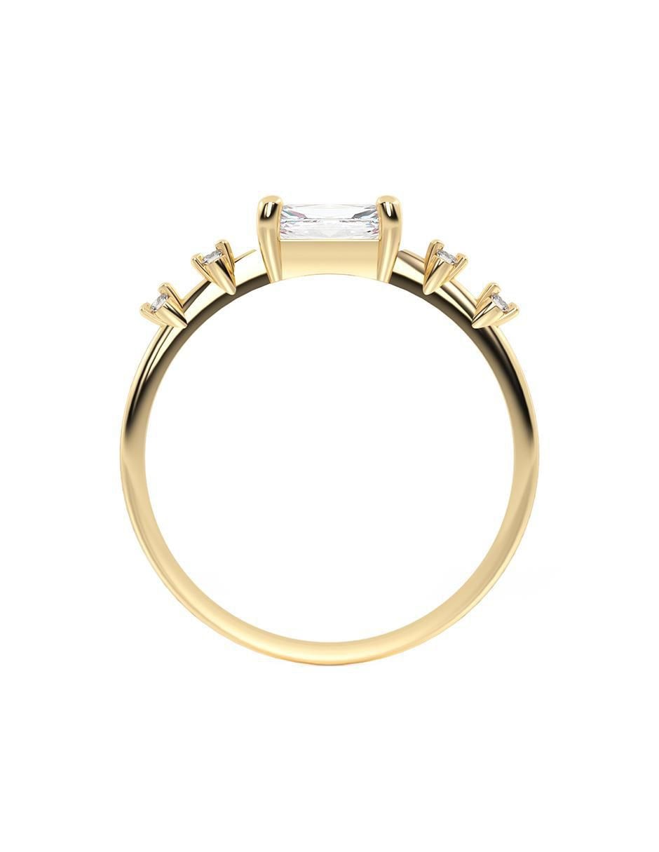 Anillo rectangular abba joyas 14 k de oro zirconia brillante