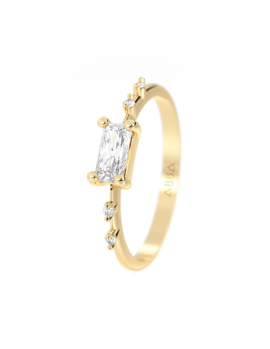 Anillo rectangular abba joyas 10 k de oro zirconia brillante