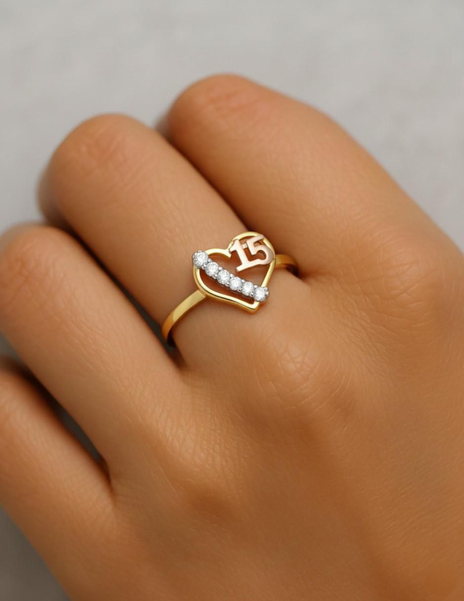 Anillo de corazón 10 k de oro zirconia brillante 2