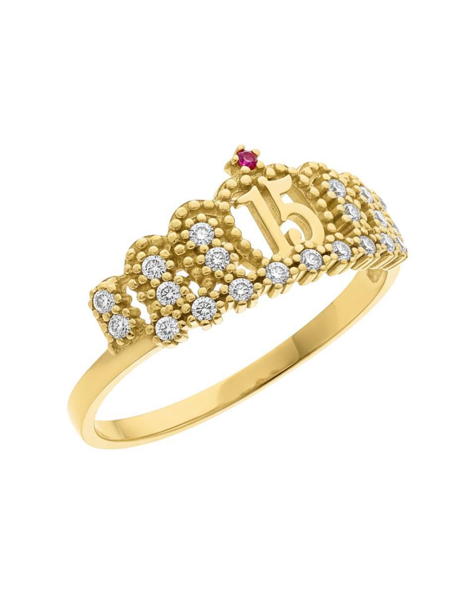 Anillo de corona 10 k de oro zirconia brillante Anillo de corona 10 k de oro zirconia brillante