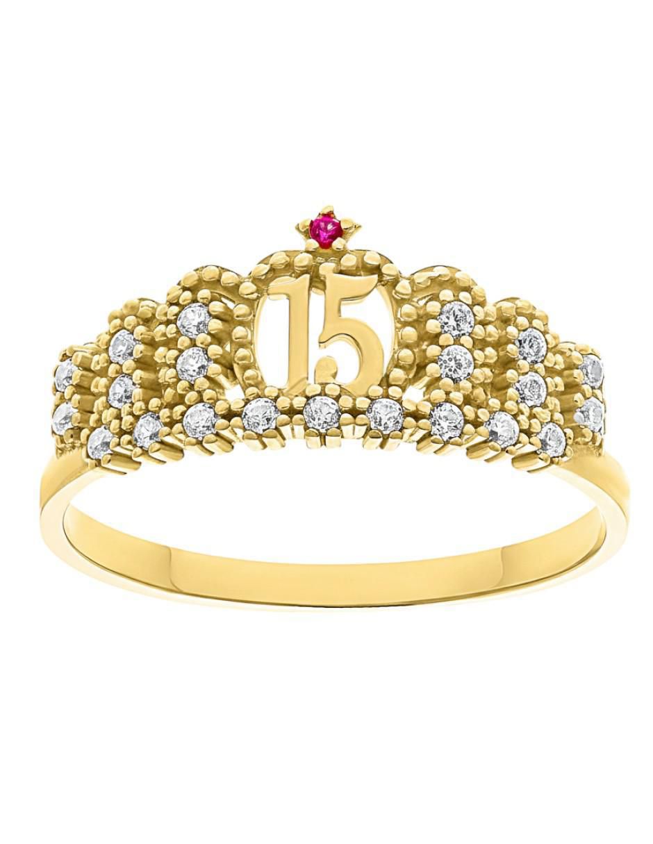 Anillo de corona 10 k de oro zirconia brillante