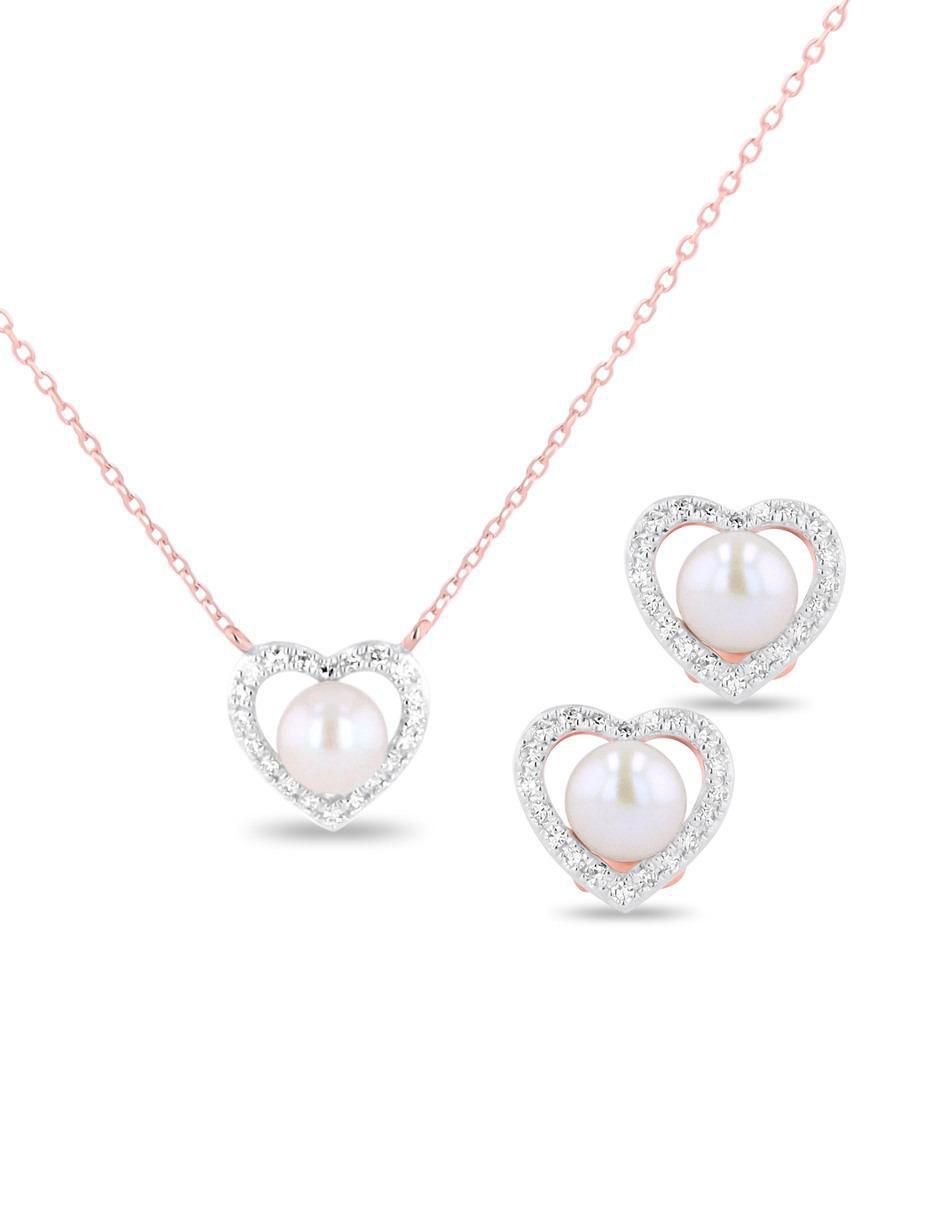 Aretes y collar de corazón de oro rosa 14 k diamante Aretes y collar de corazón de oro rosa 14 k diamante